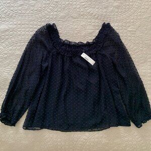 NWT JCREW Ruffle Penny Navy Blouse Clip Dot | SIZE Large